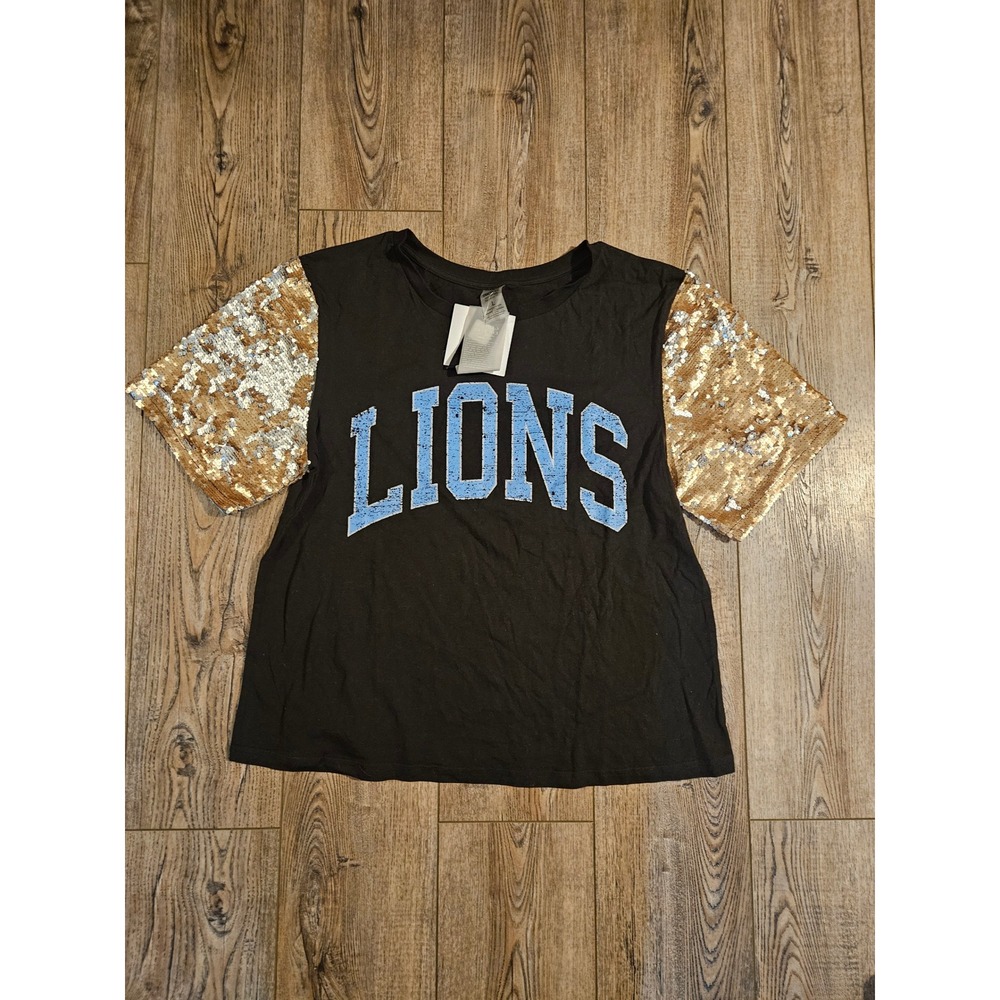 Detroit Lions Gameday Couture sequin sleeve t shirt size L